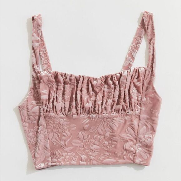 Urban Outfitters Tops - Velvet tank top cropped bustier milkmaid Dusty Rose pink Floral coquette sexy